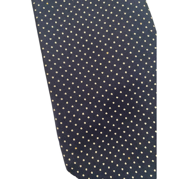 Aquascutum Tie Necktie Vintage Navy Blue Polka Dot Print All Silk England Preppy - Picture 4 of 7
